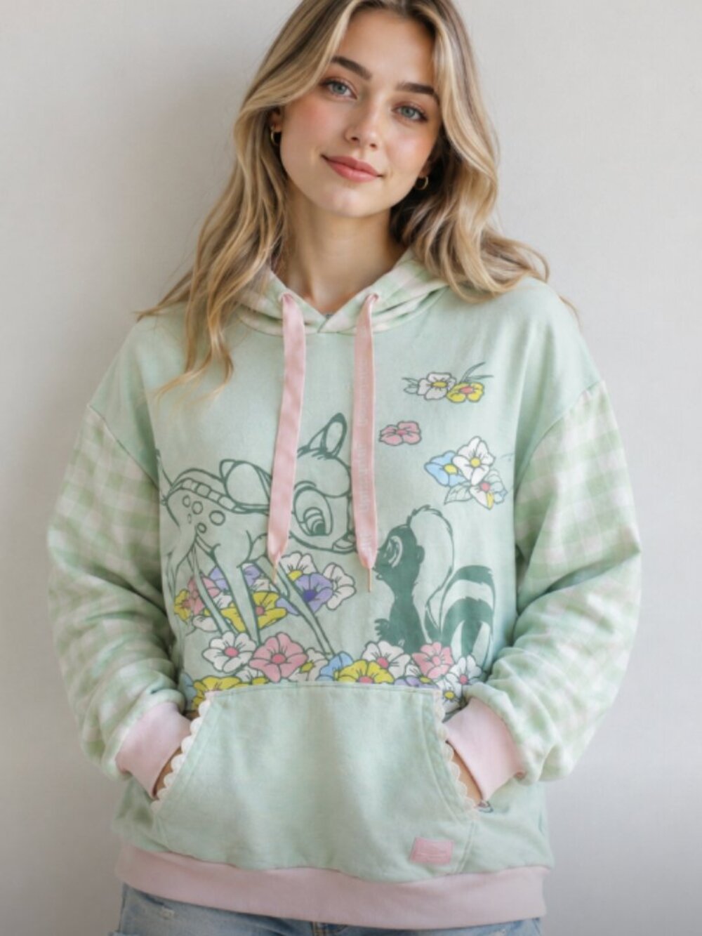 DISNEY X LOUNGEFLY Bambi Flower Springtime Hoodie Large Coquette Whimsical